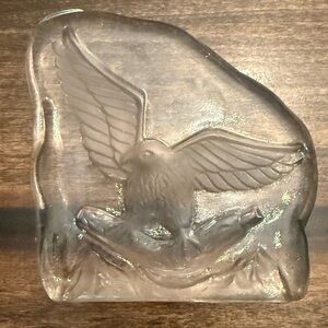 Vintage glass paperweight with etched Eagle